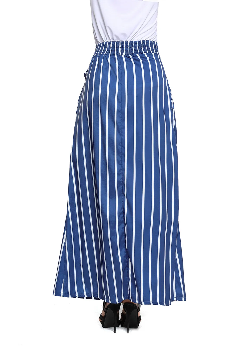 Dark Blue Striped Maxi Skirt