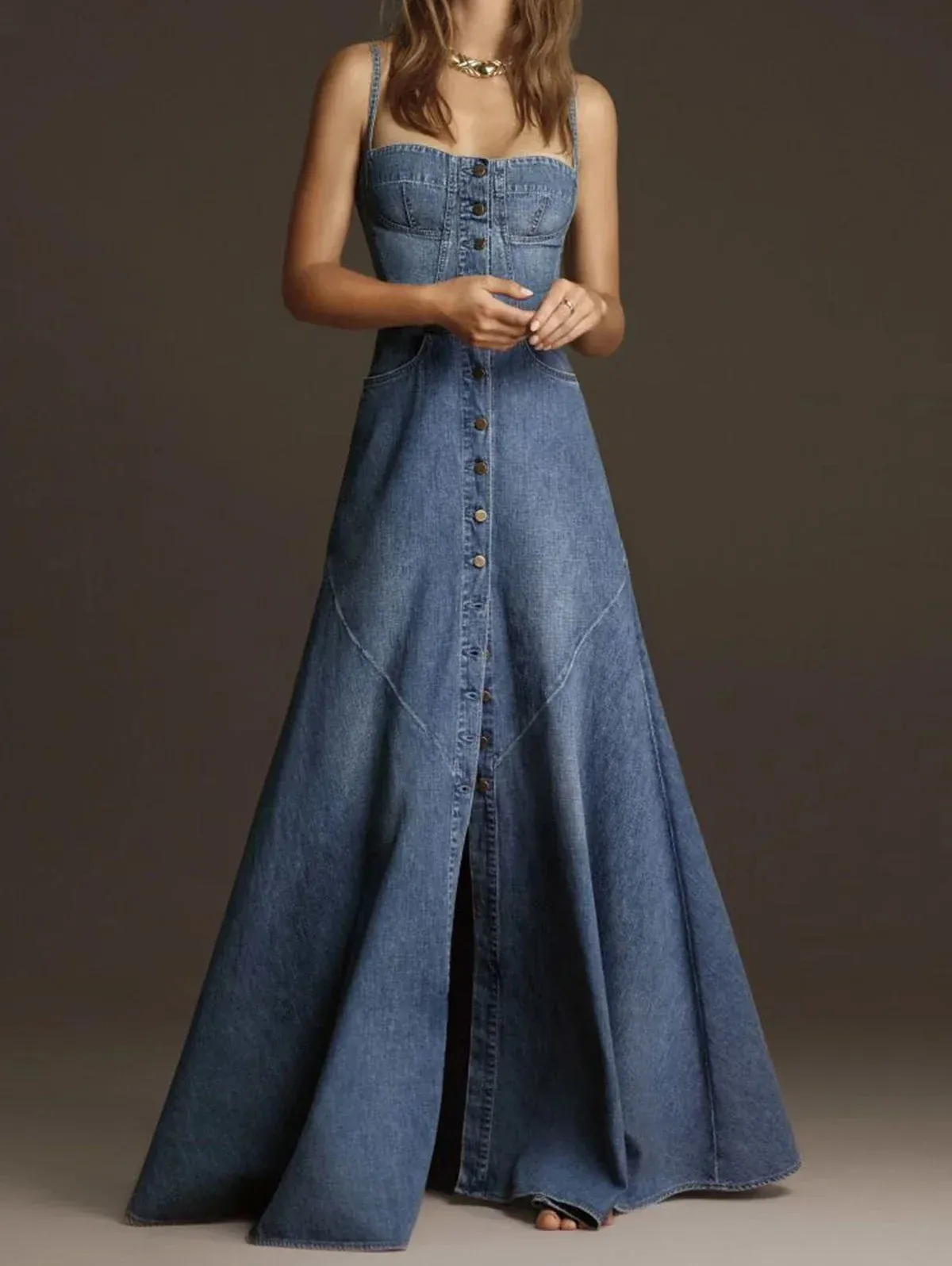 Denim Party Spaghetti Strap Dress