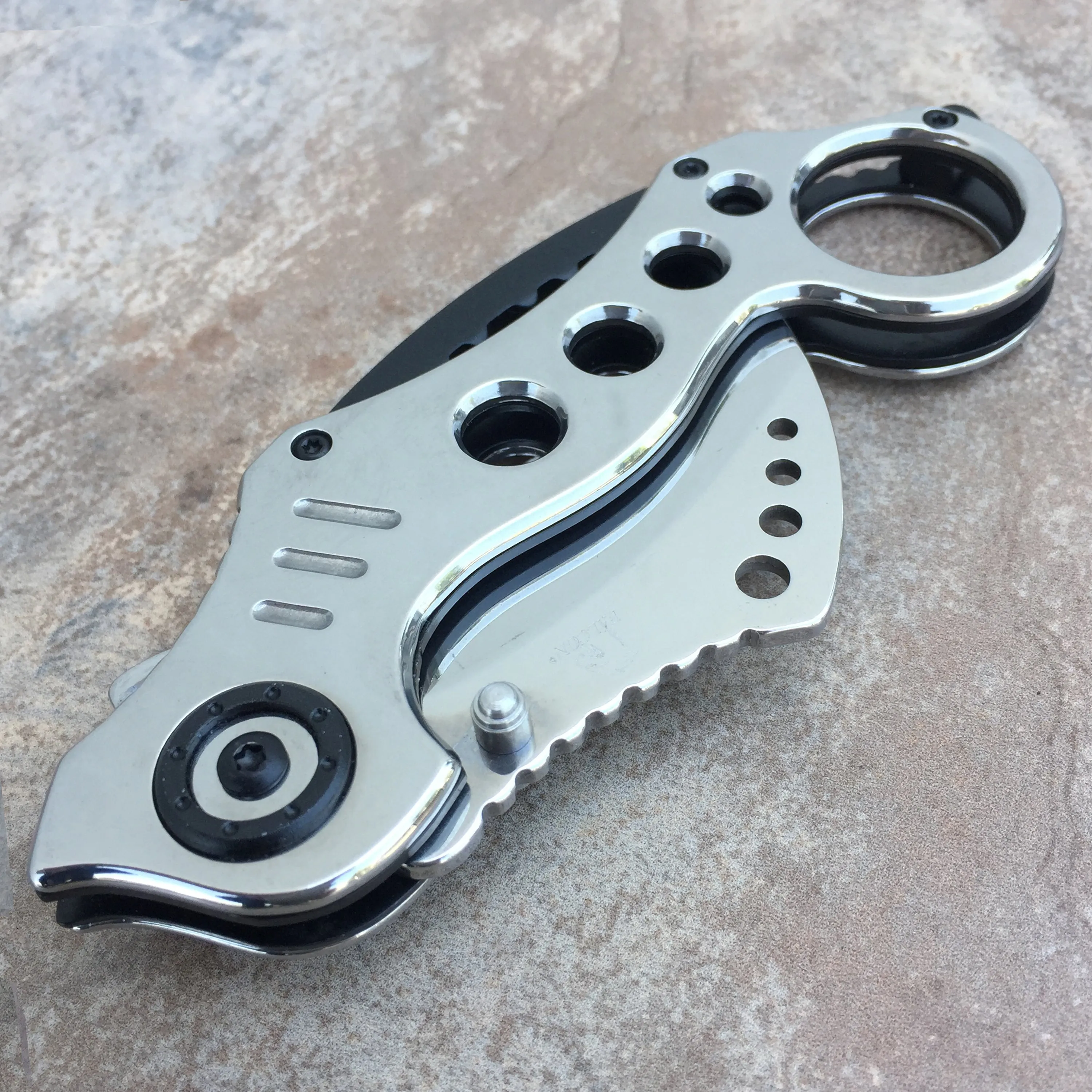 Falcon 7.5" Overall Chrome Spring Assisted Karambit Knife