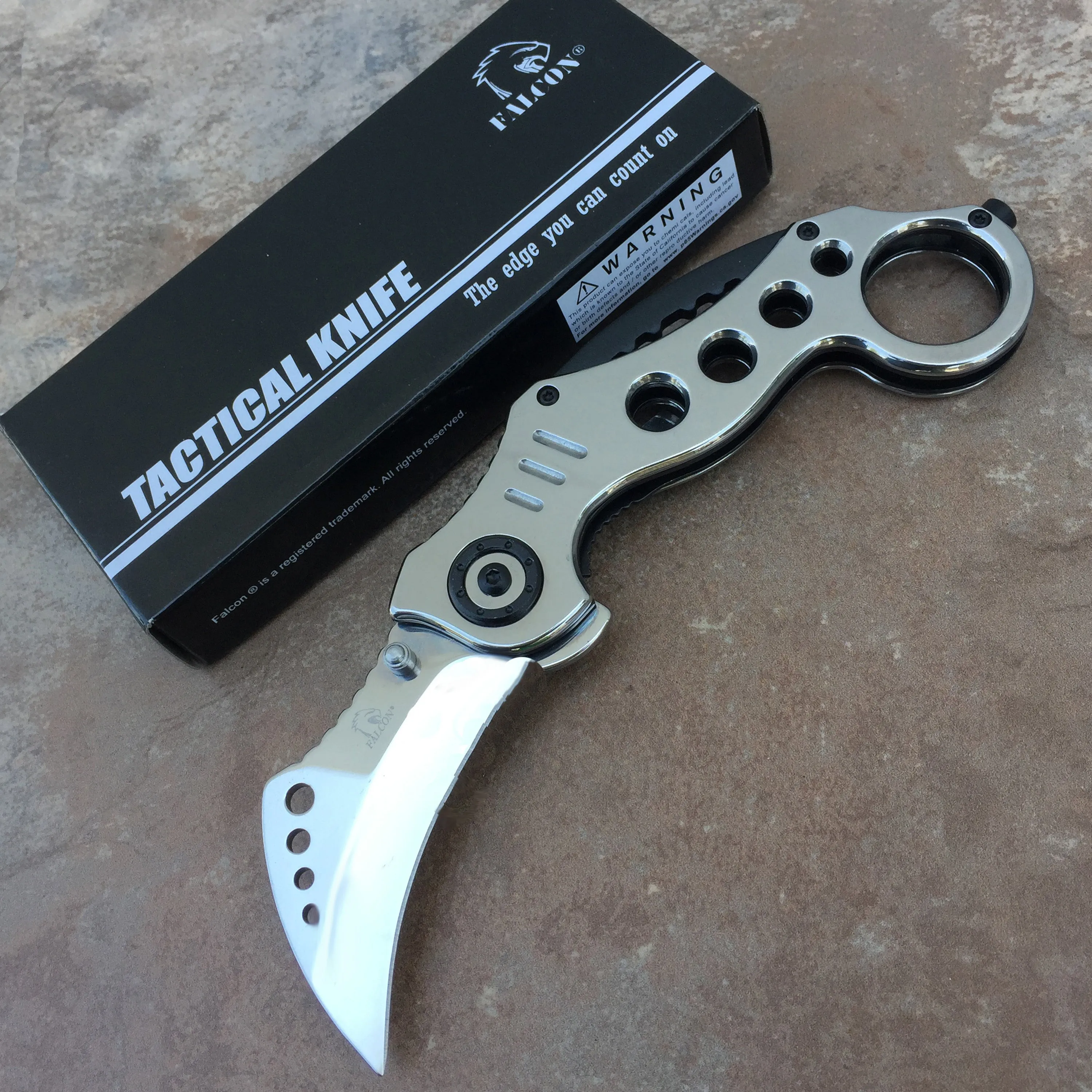 Falcon 7.5" Overall Chrome Spring Assisted Karambit Knife