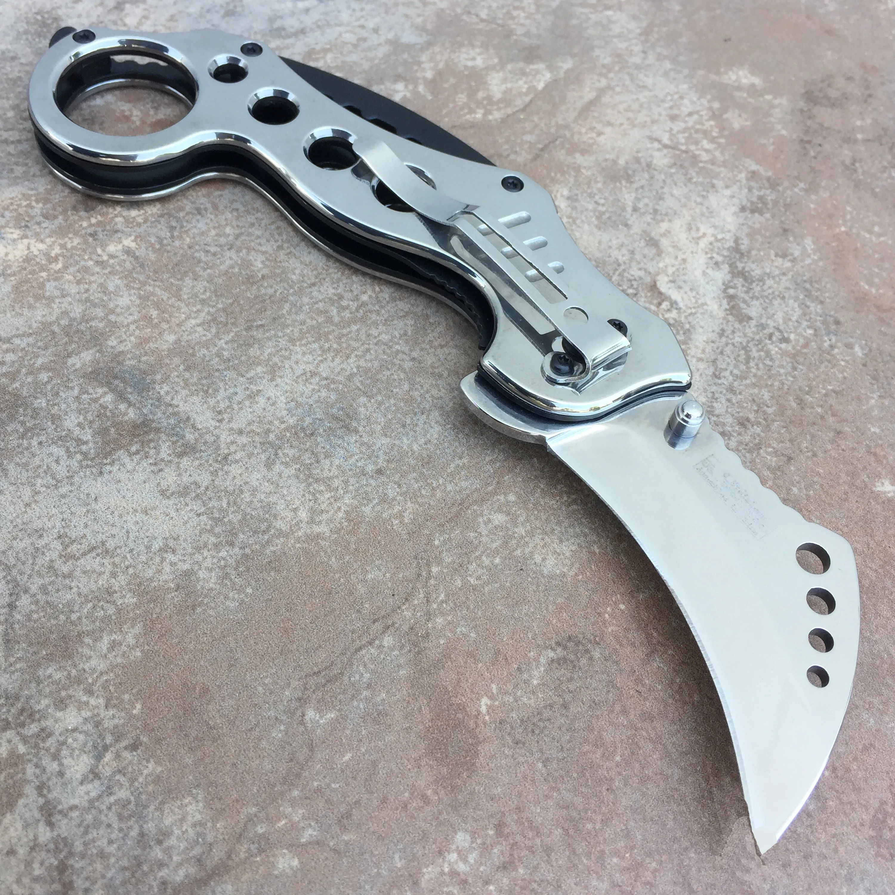 Falcon 7.5" Overall Chrome Spring Assisted Karambit Knife