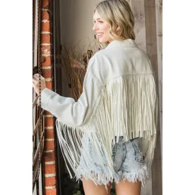 Faux Leather Fringe Cropped Jacket