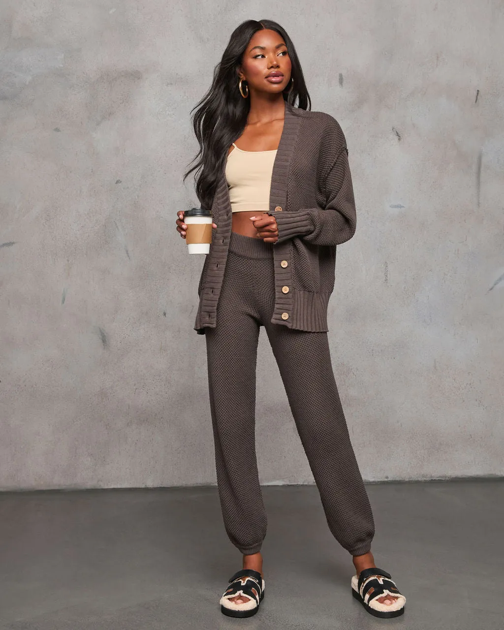 Find The Calm Front Button Textured Knit Cardigan
