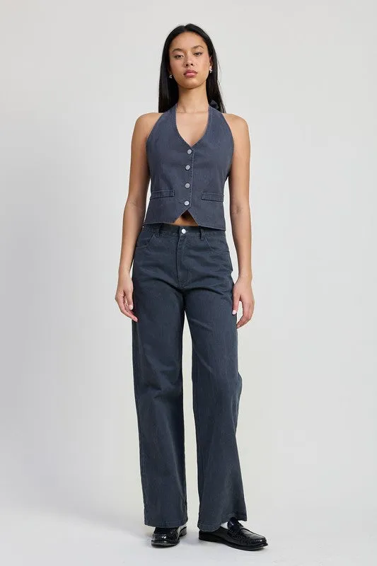 FOLDED FITTED DENIM PANTS