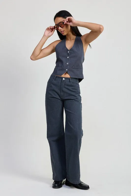 FOLDED FITTED DENIM PANTS