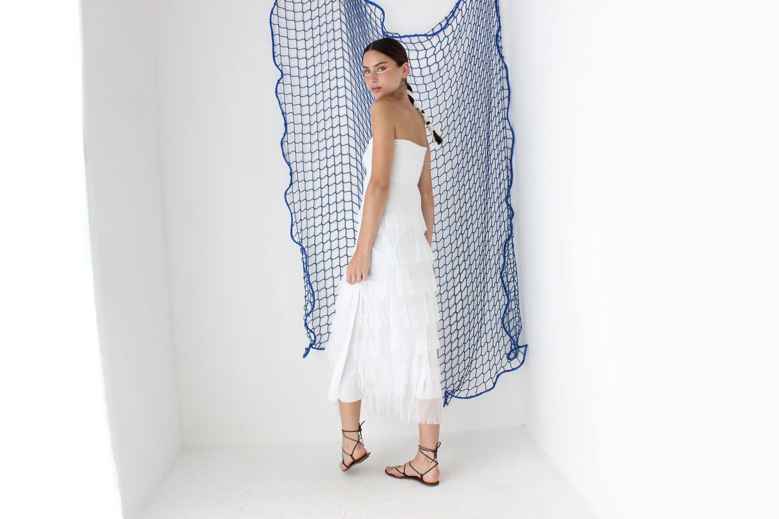 FOUND IN GREECE 90s Jersey & Silk Ruffle Strapless Dress or Skirt