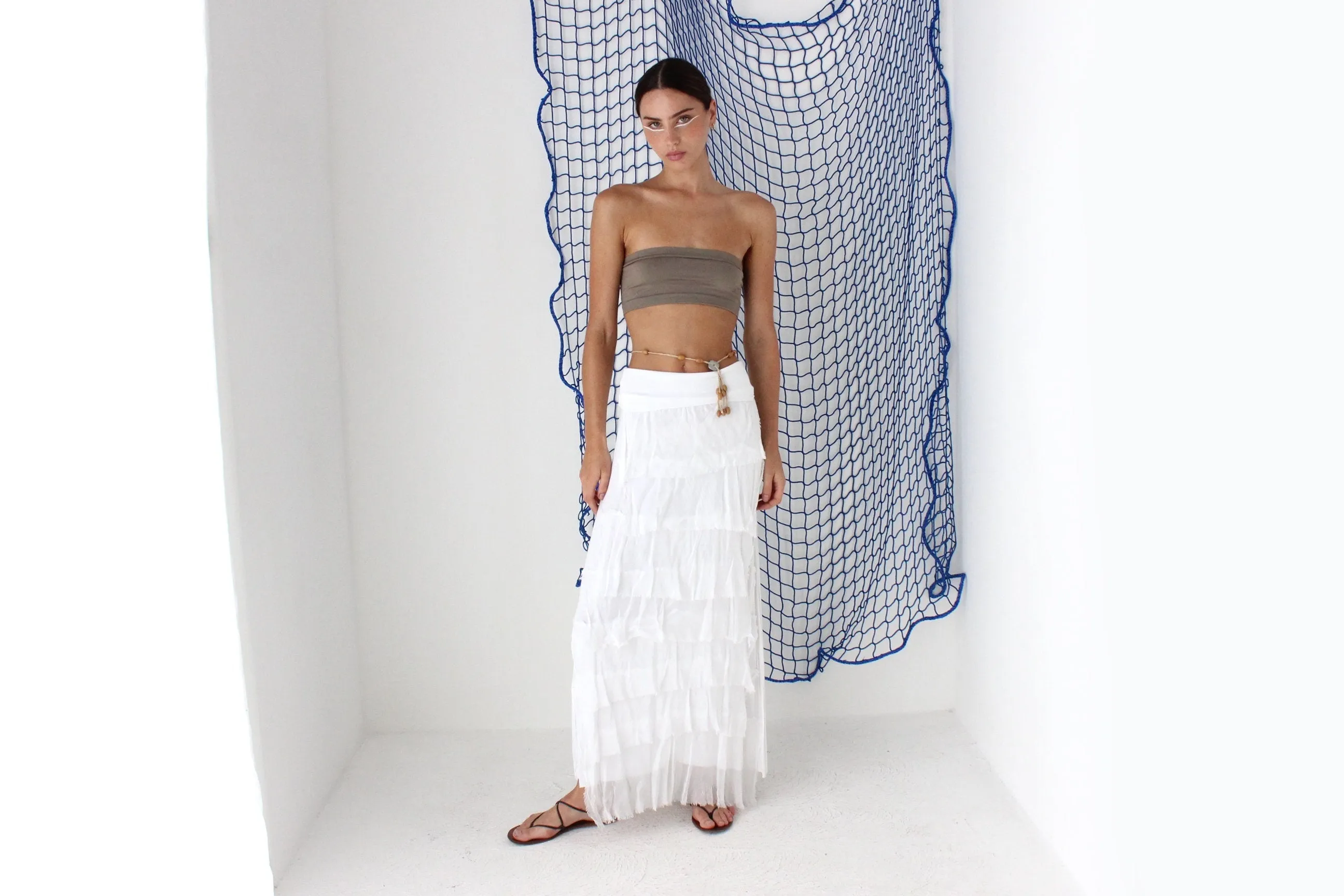 FOUND IN GREECE 90s Jersey & Silk Ruffle Strapless Dress or Skirt