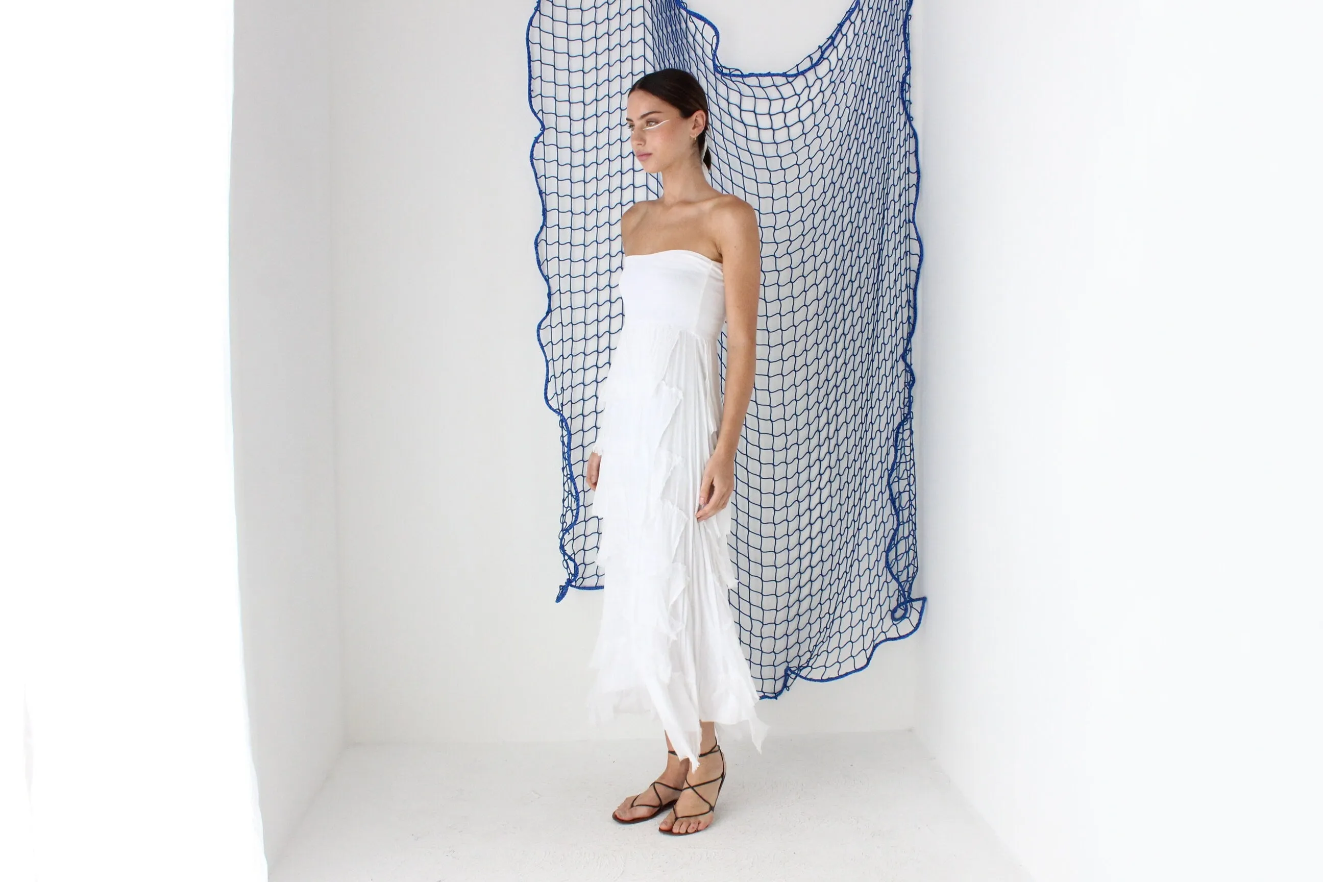 FOUND IN GREECE 90s Jersey & Silk Ruffle Strapless Dress or Skirt