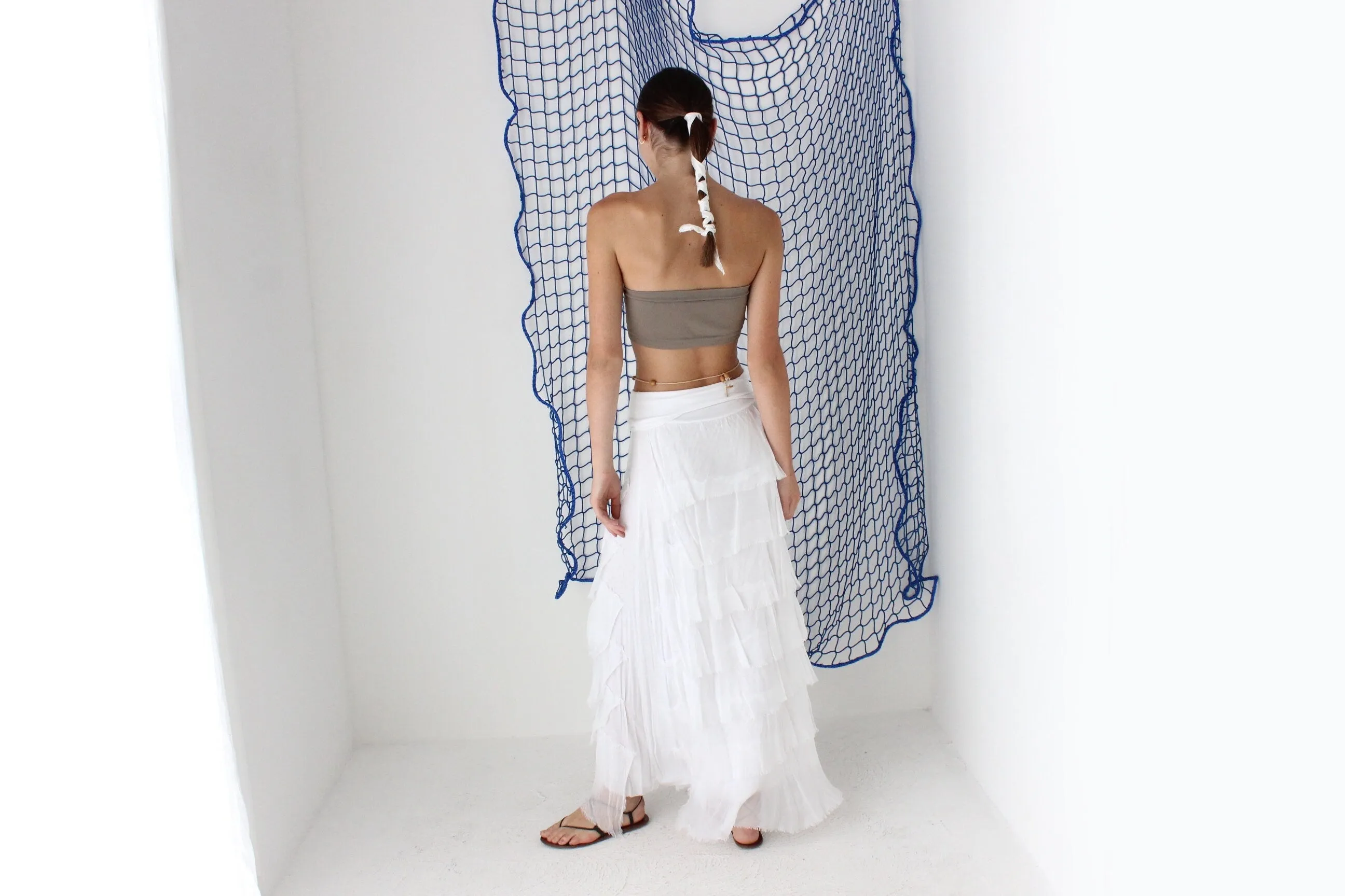 FOUND IN GREECE 90s Jersey & Silk Ruffle Strapless Dress or Skirt