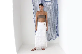 FOUND IN GREECE 90s Jersey & Silk Ruffle Strapless Dress or Skirt