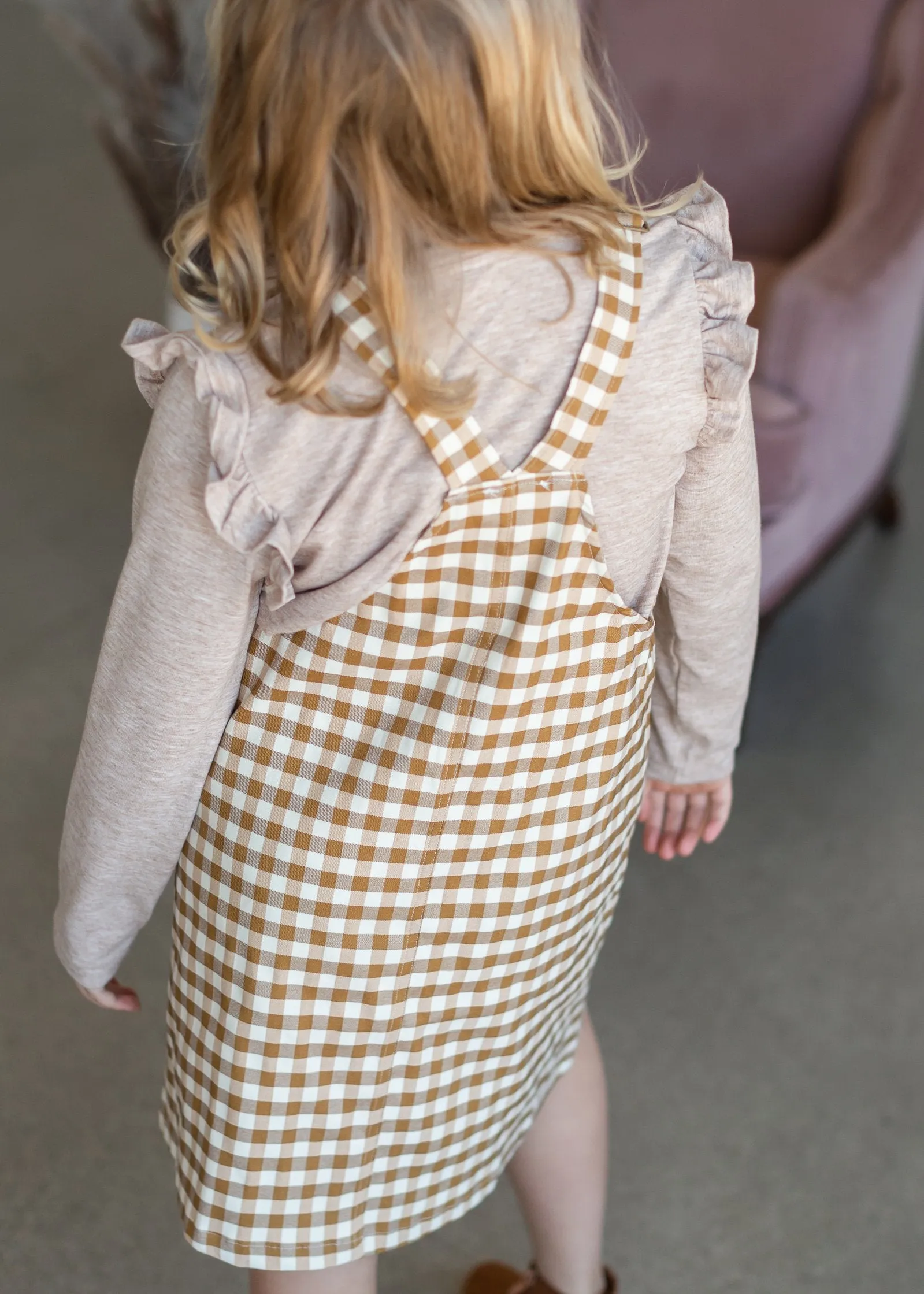 Girls Gingham Racerback Overall Pocketed Dress-FINAL SALE