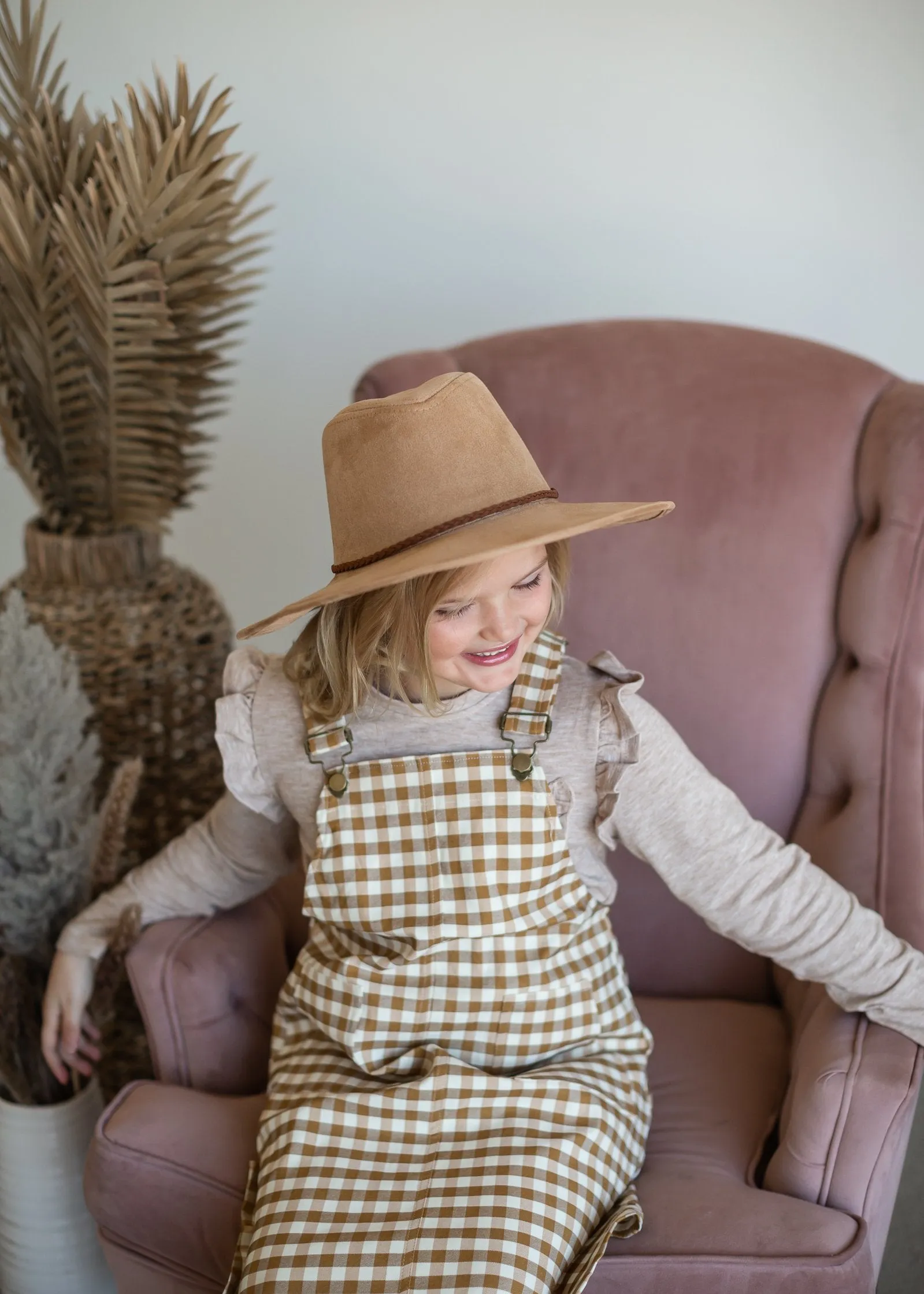 Girls Gingham Racerback Overall Pocketed Dress-FINAL SALE