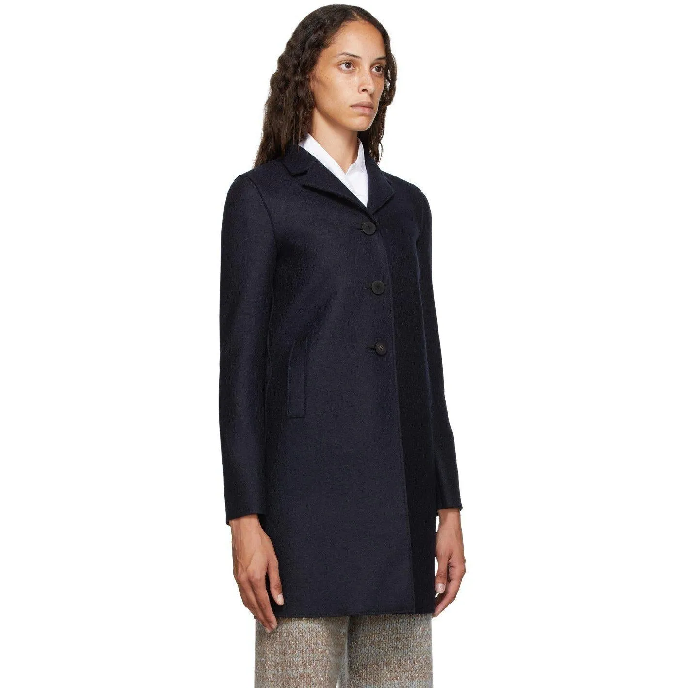 Harris Wharf London Navy Pressed Virgin Wool Coat