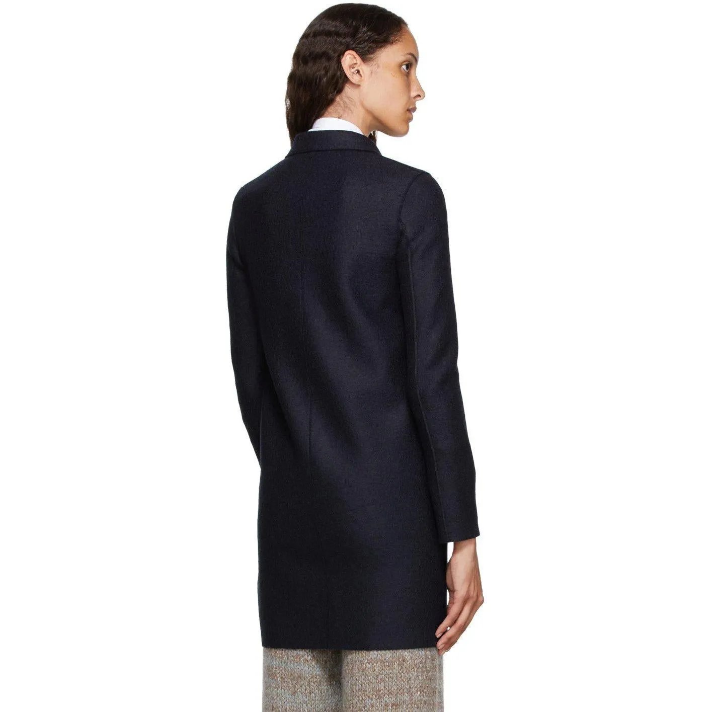 Harris Wharf London Navy Pressed Virgin Wool Coat