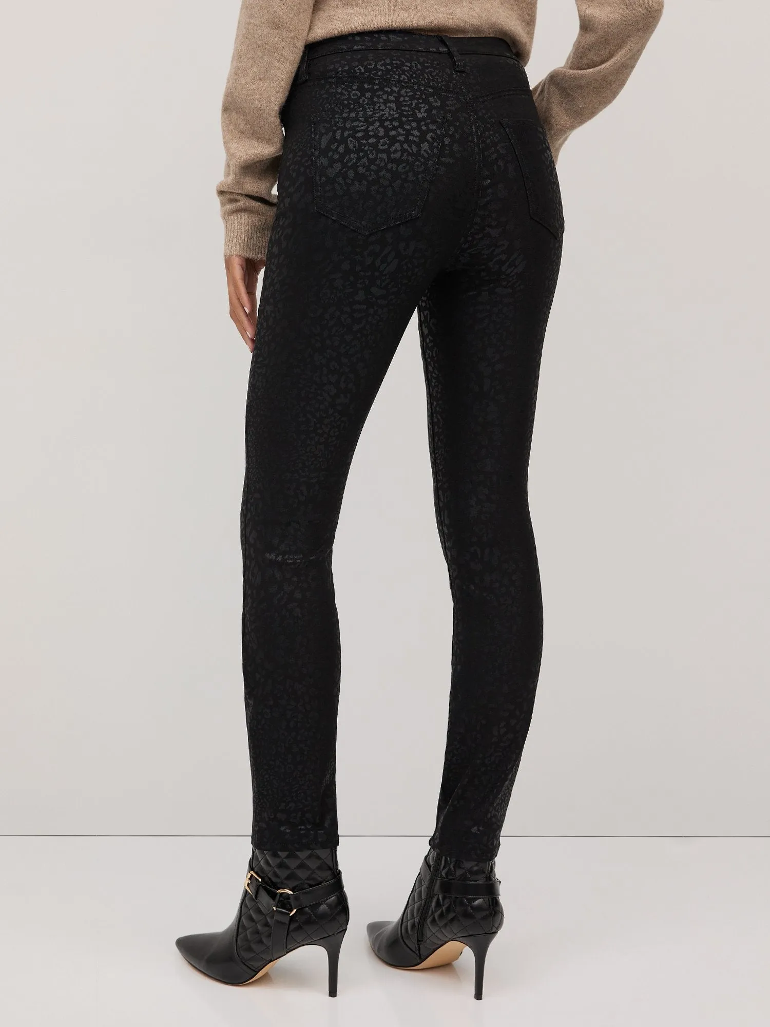 High-Waisted Leopard-Coated Super-Skinny Jeans - Black