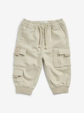 HOP Baby Beige Cargo-Style High-Rise Joggers