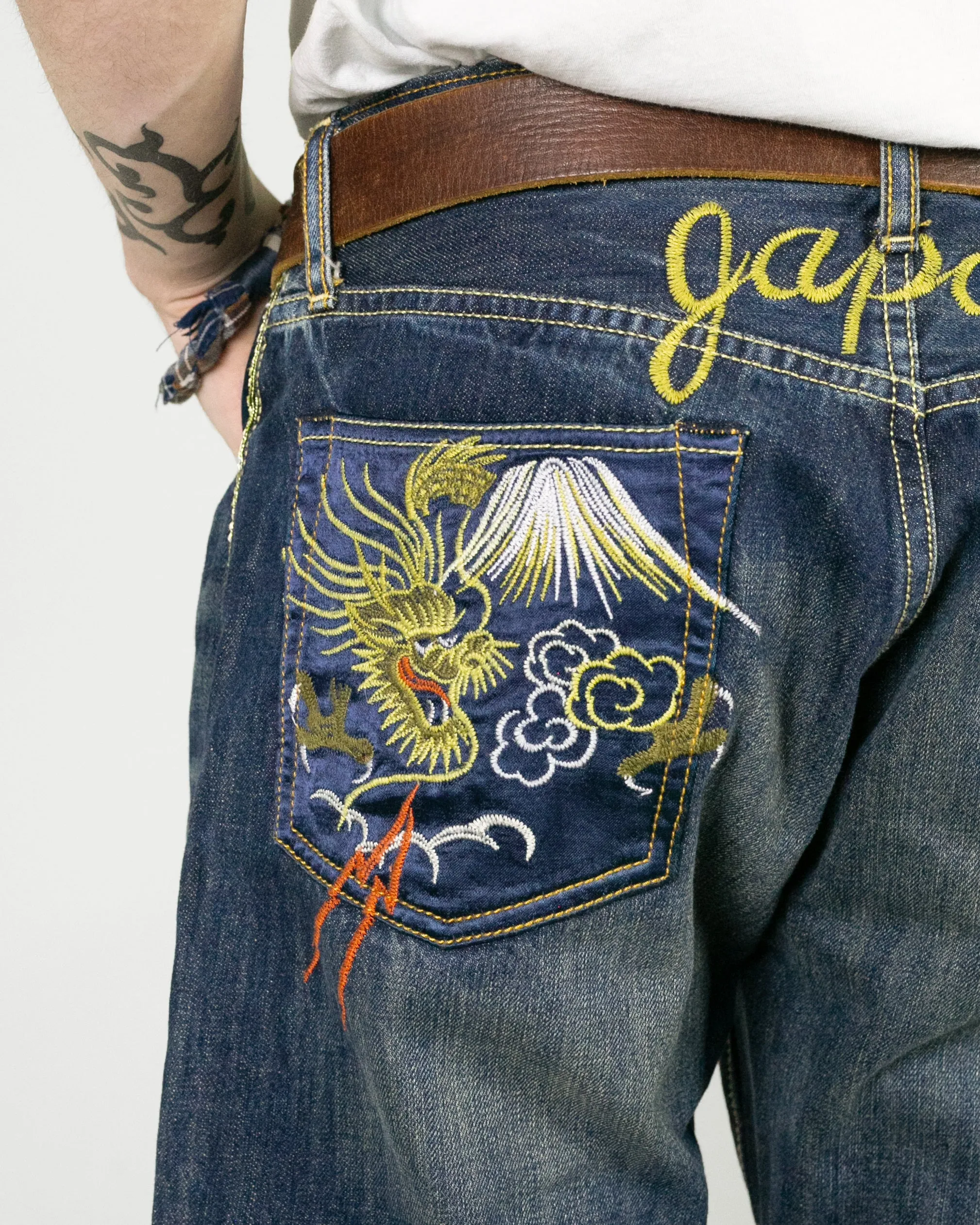 Japanese Repro Denim Jeans, Eternal, Tiger and Dragon Embroidery, Satin Pockets - 32