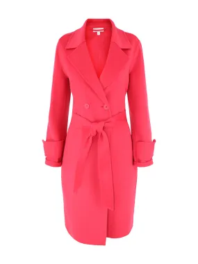 Kinross Cashmere Notch Collar Belted Coat in Poppy