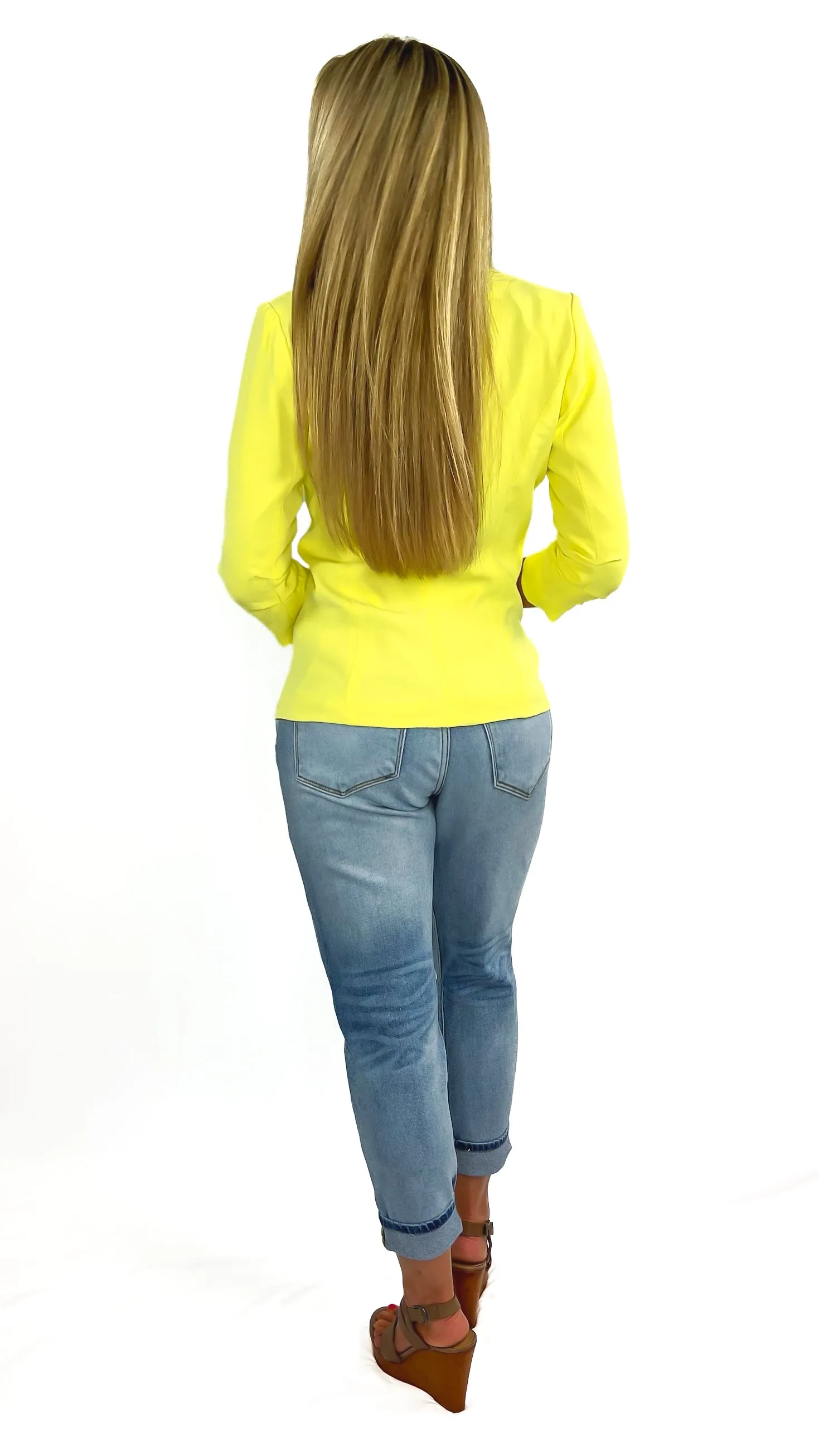 Kyle Shirred Sleeve Pocket Blazer- Lemon Lime