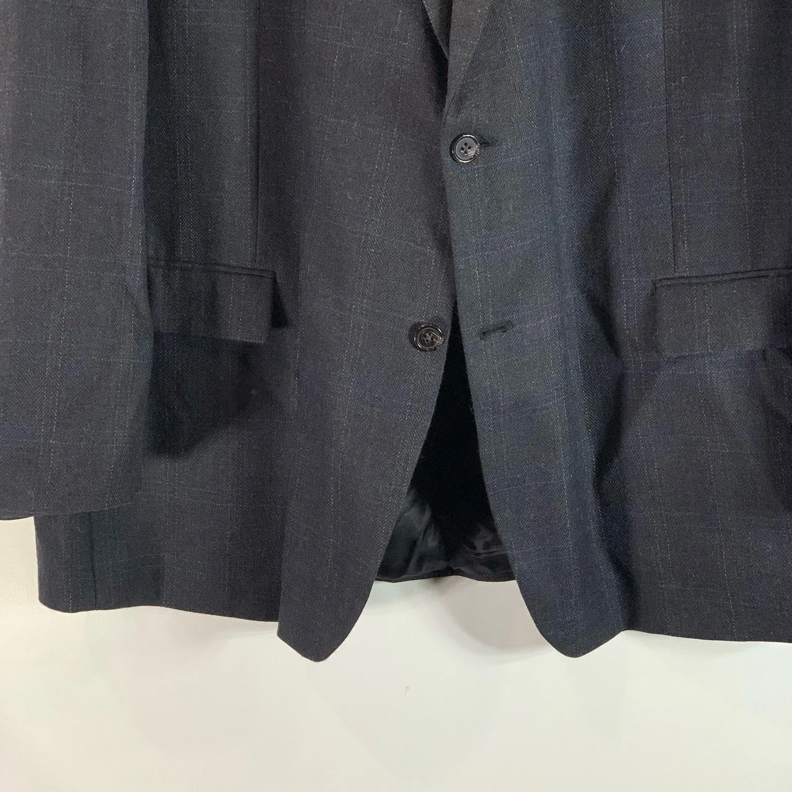 LAUREN RALPH LAUREN Men's Navy Plaid Two-Button Notch Lapel Blazer SZ 54