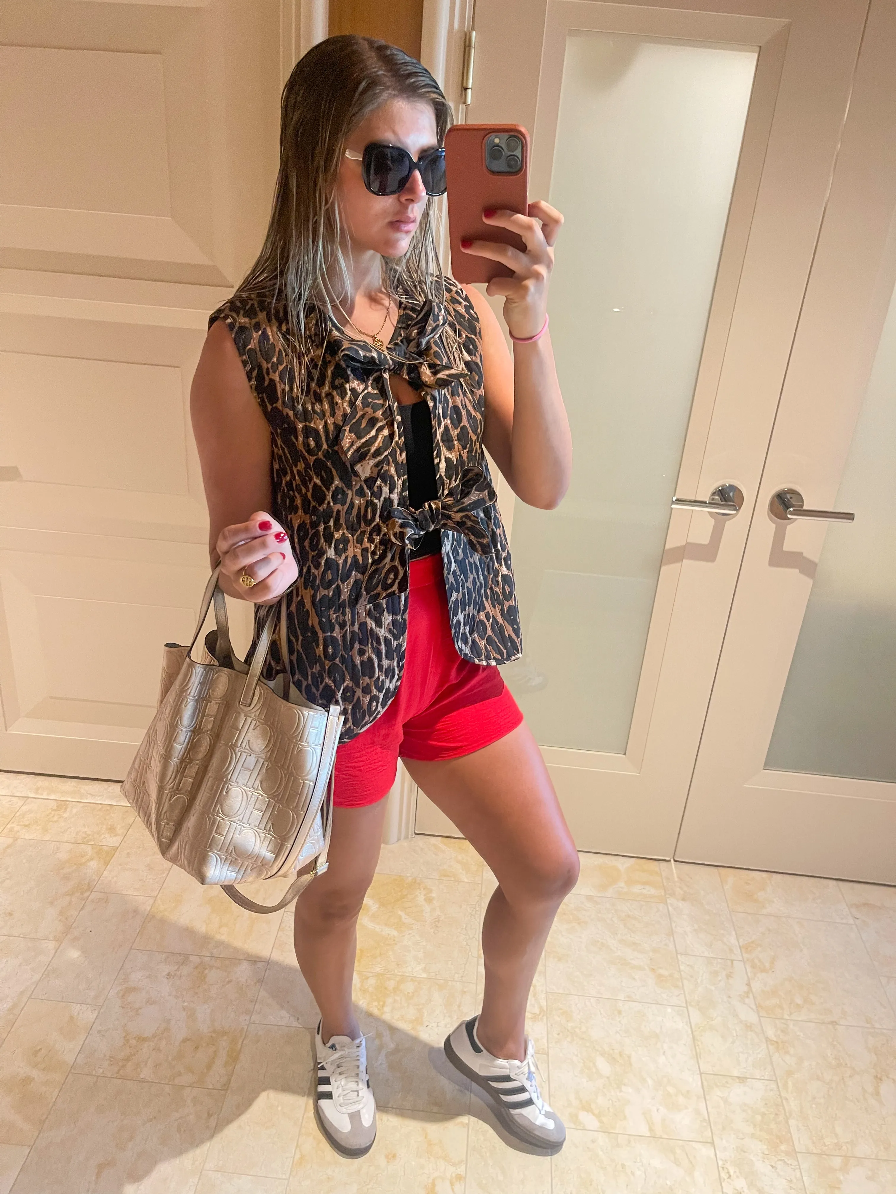 LEOPARD QUILTED RIBBON TIE VEST