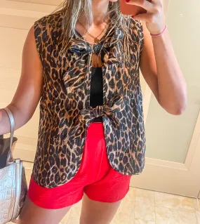 LEOPARD QUILTED RIBBON TIE VEST