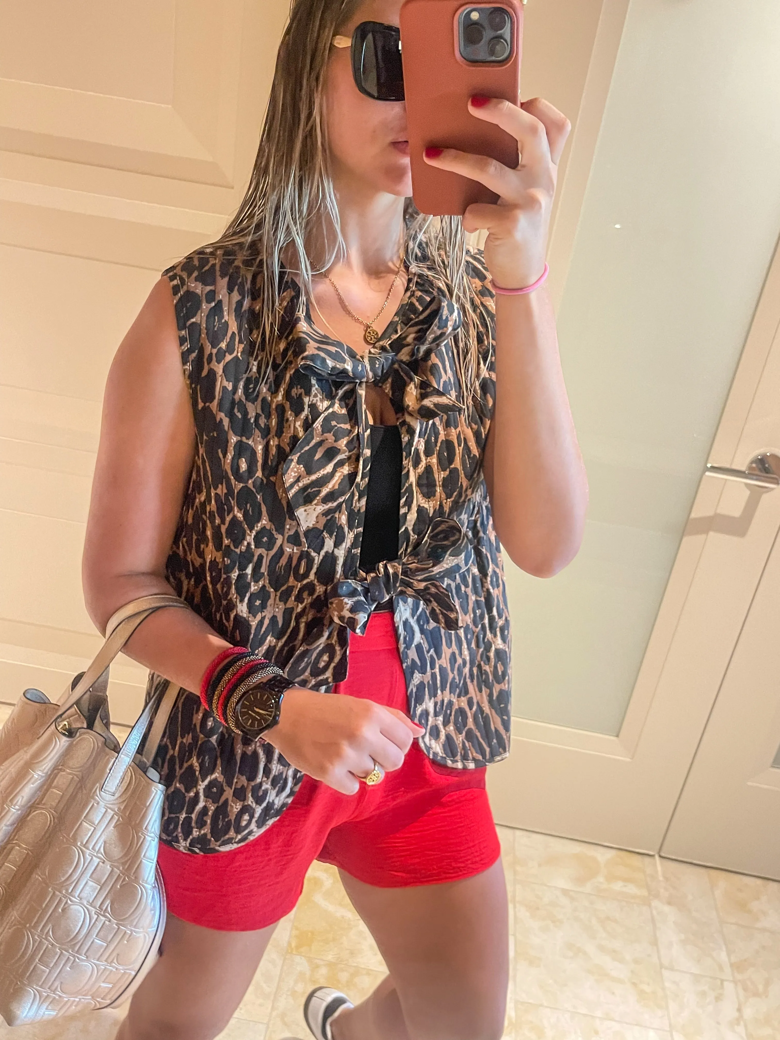 LEOPARD QUILTED RIBBON TIE VEST