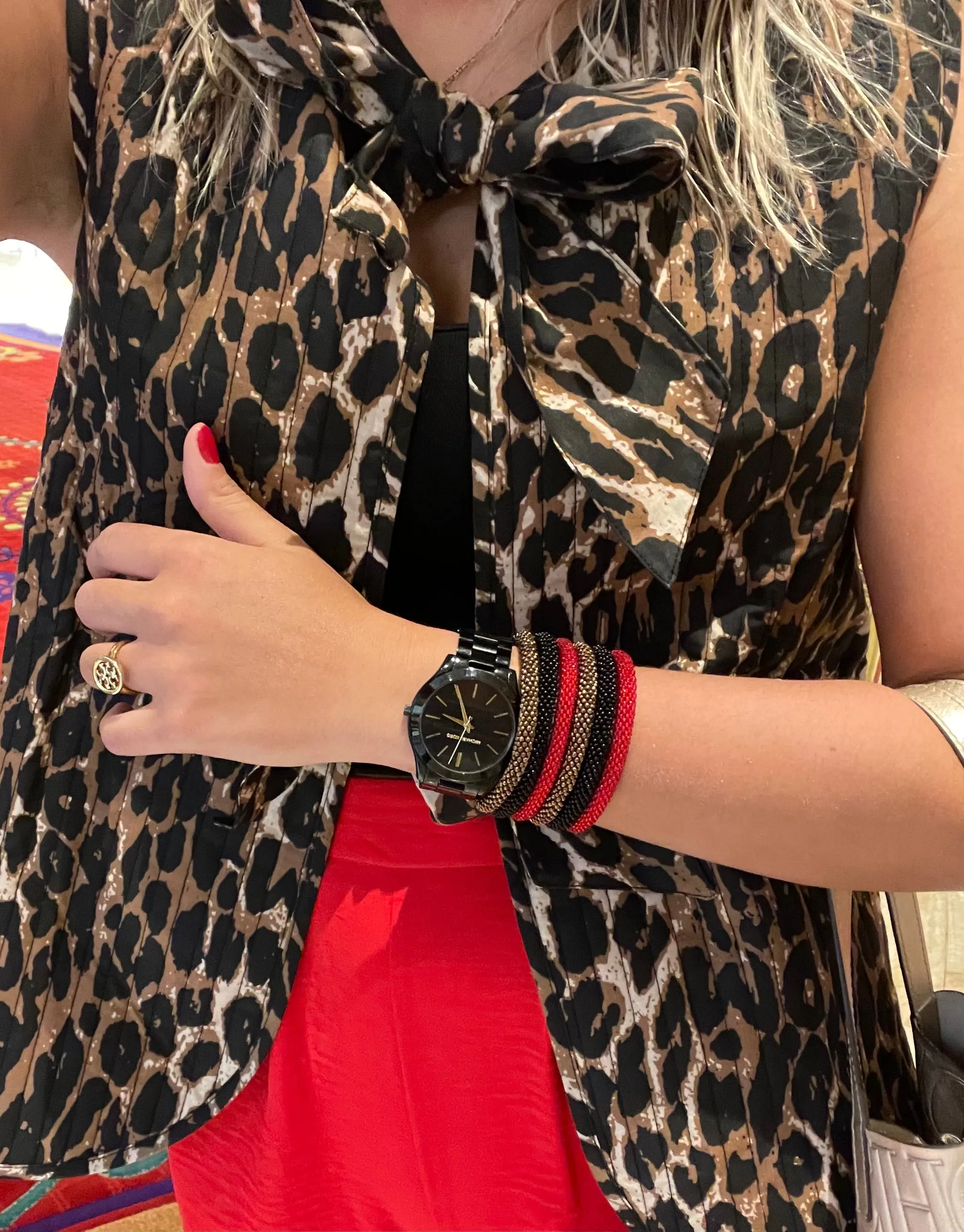 LEOPARD QUILTED RIBBON TIE VEST