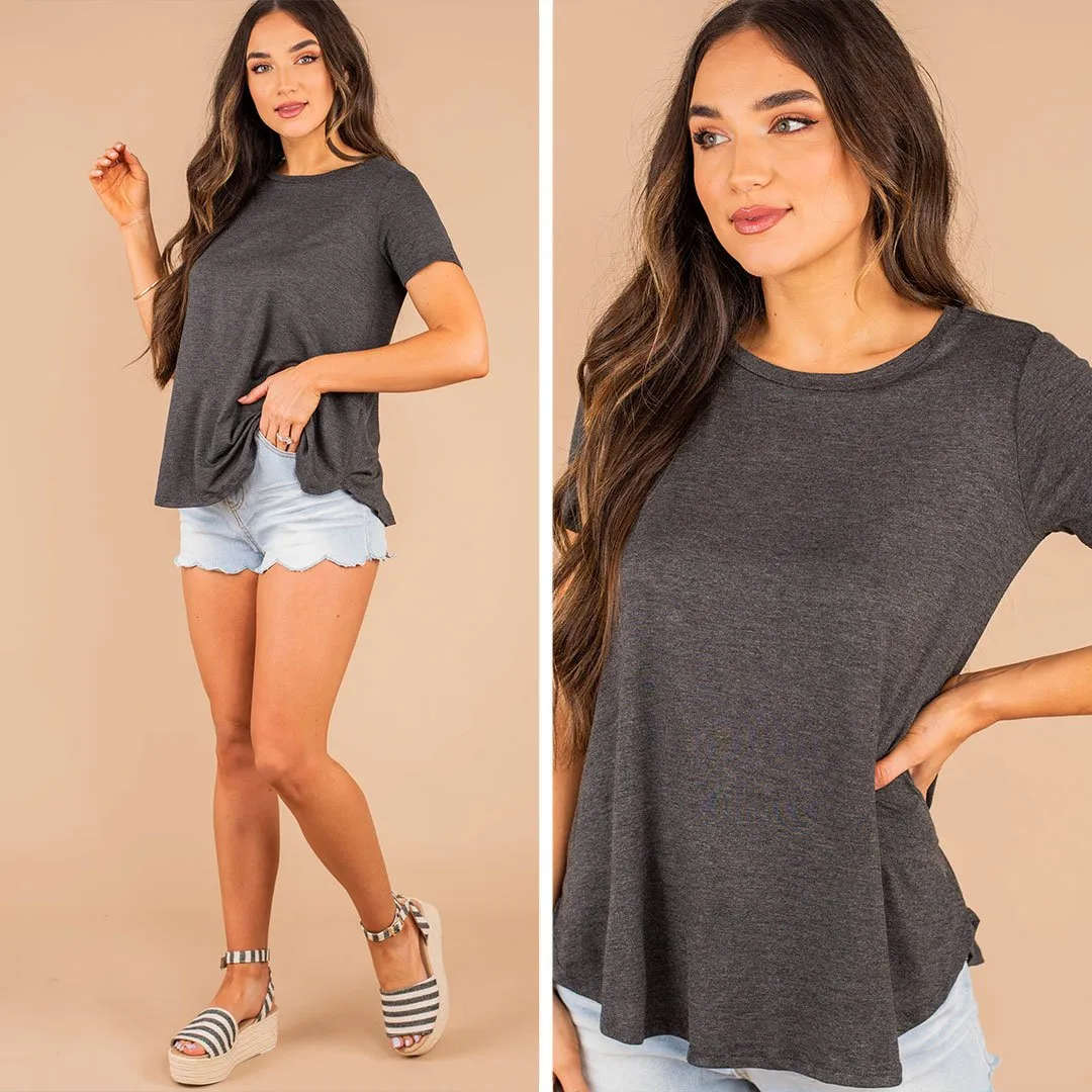 Let's Meet Later Charcoal Gray Top