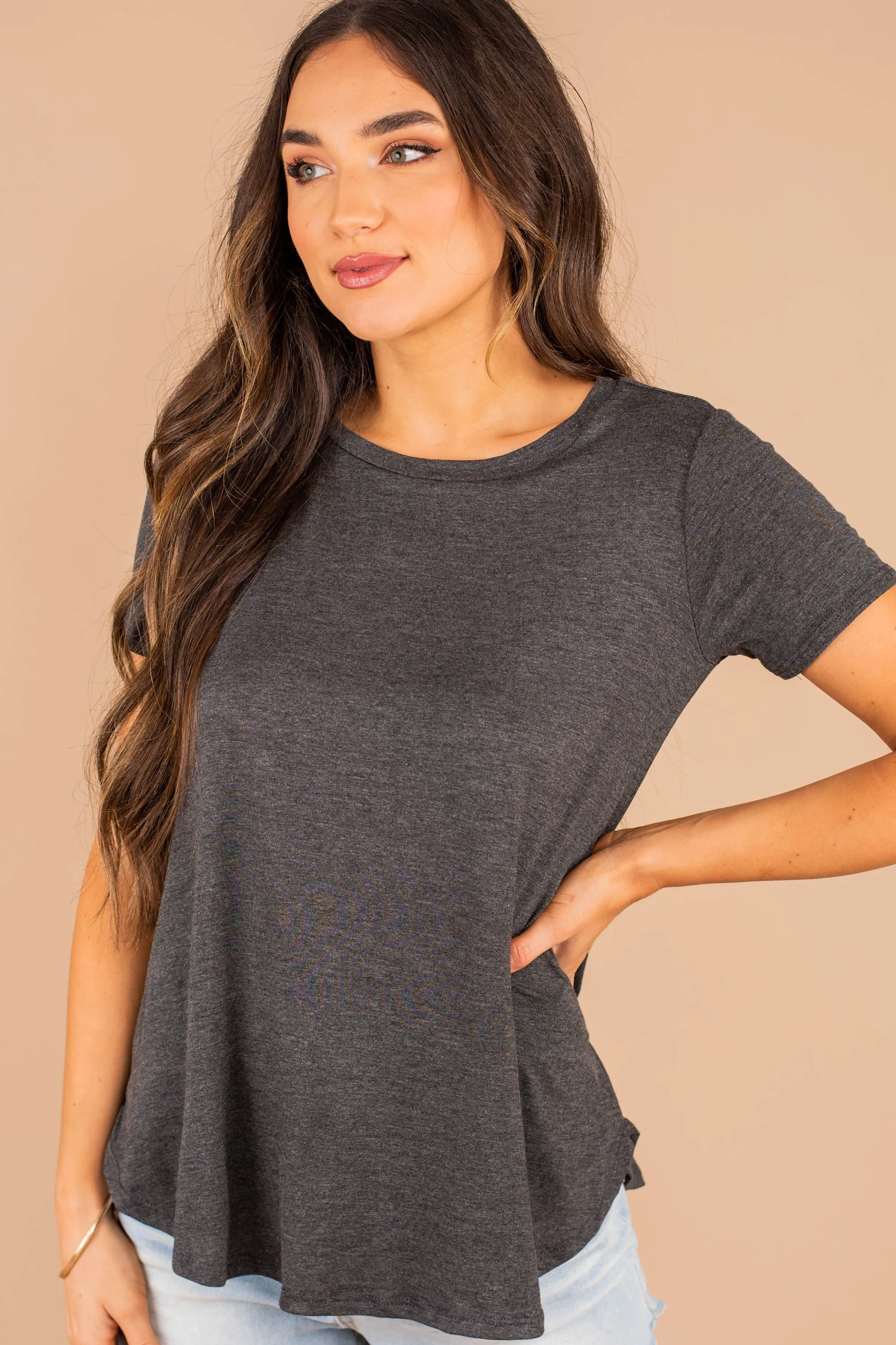 Let's Meet Later Charcoal Gray Top