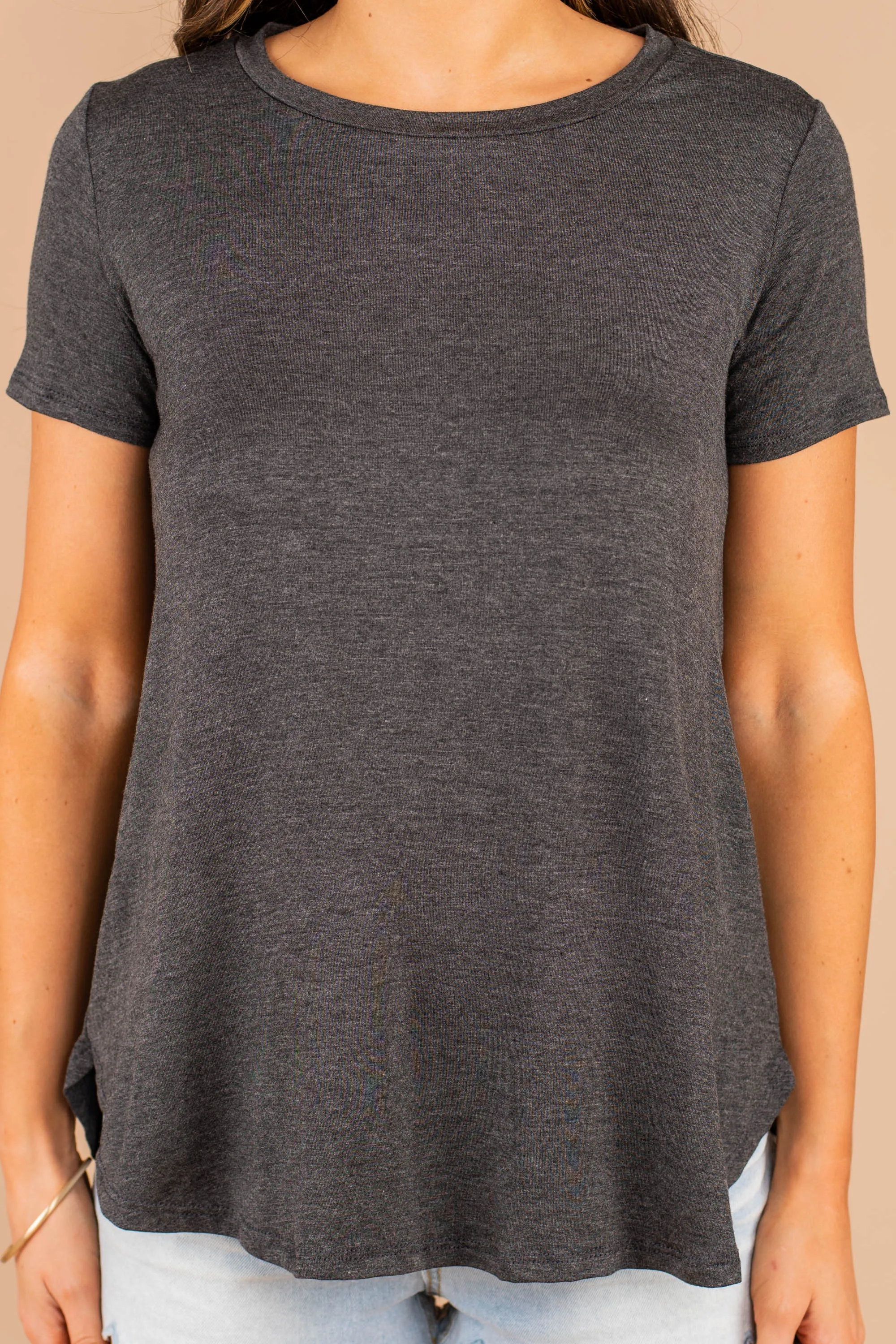 Let's Meet Later Charcoal Gray Top