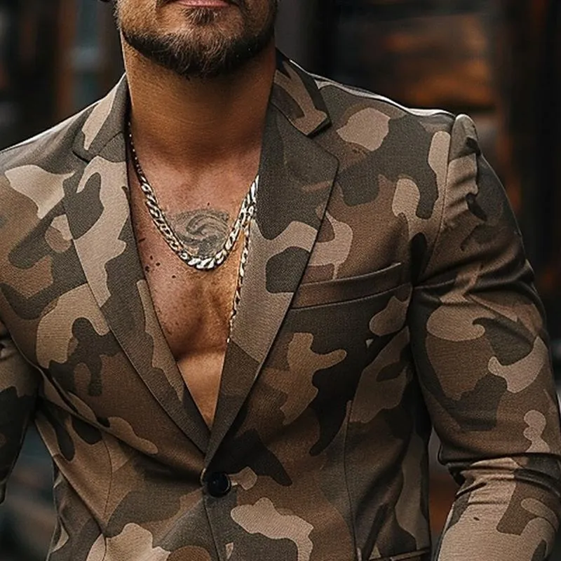 Men's Camouflage Print Button Blazer 41016583X