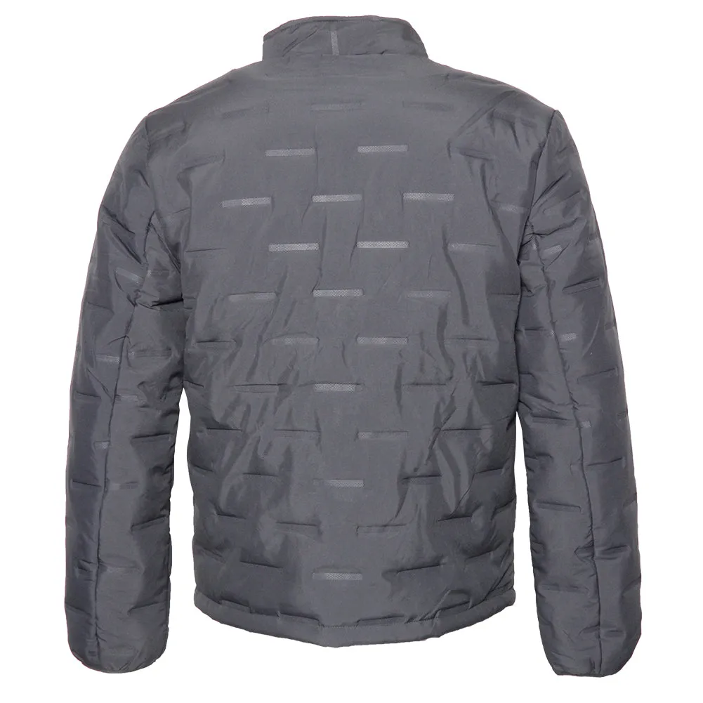 Mens Puffer Zipper Jacket Warm Lining Mechanical Stretch Zip Front Pockets