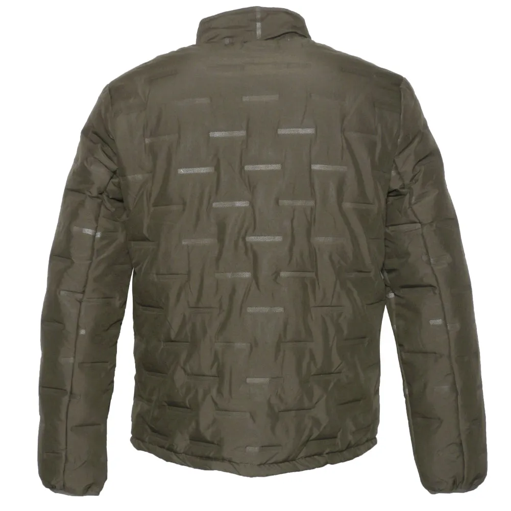 Mens Puffer Zipper Jacket Warm Lining Mechanical Stretch Zip Front Pockets