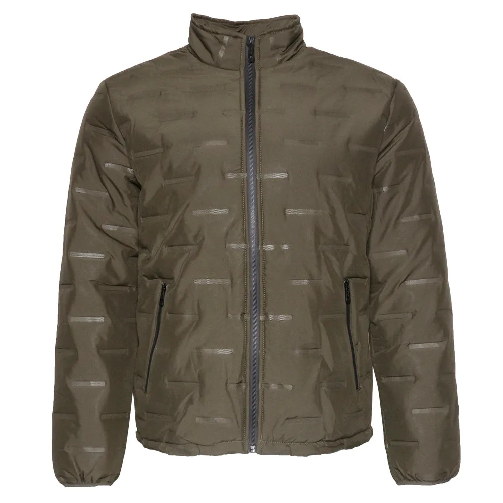 Mens Puffer Zipper Jacket Warm Lining Mechanical Stretch Zip Front Pockets