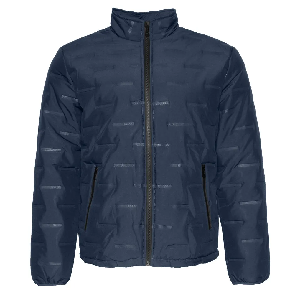 Mens Puffer Zipper Jacket Warm Lining Mechanical Stretch Zip Front Pockets