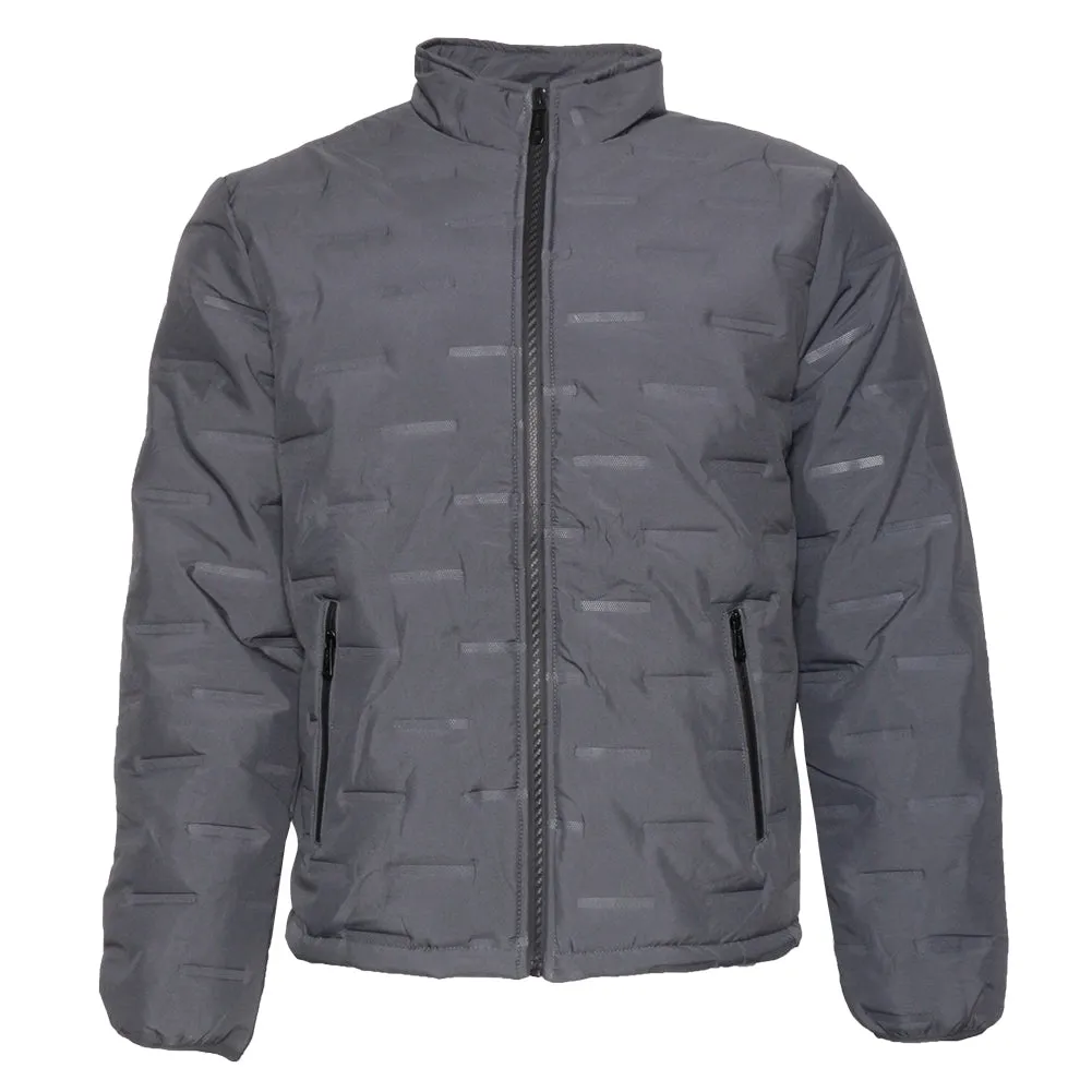 Mens Puffer Zipper Jacket Warm Lining Mechanical Stretch Zip Front Pockets