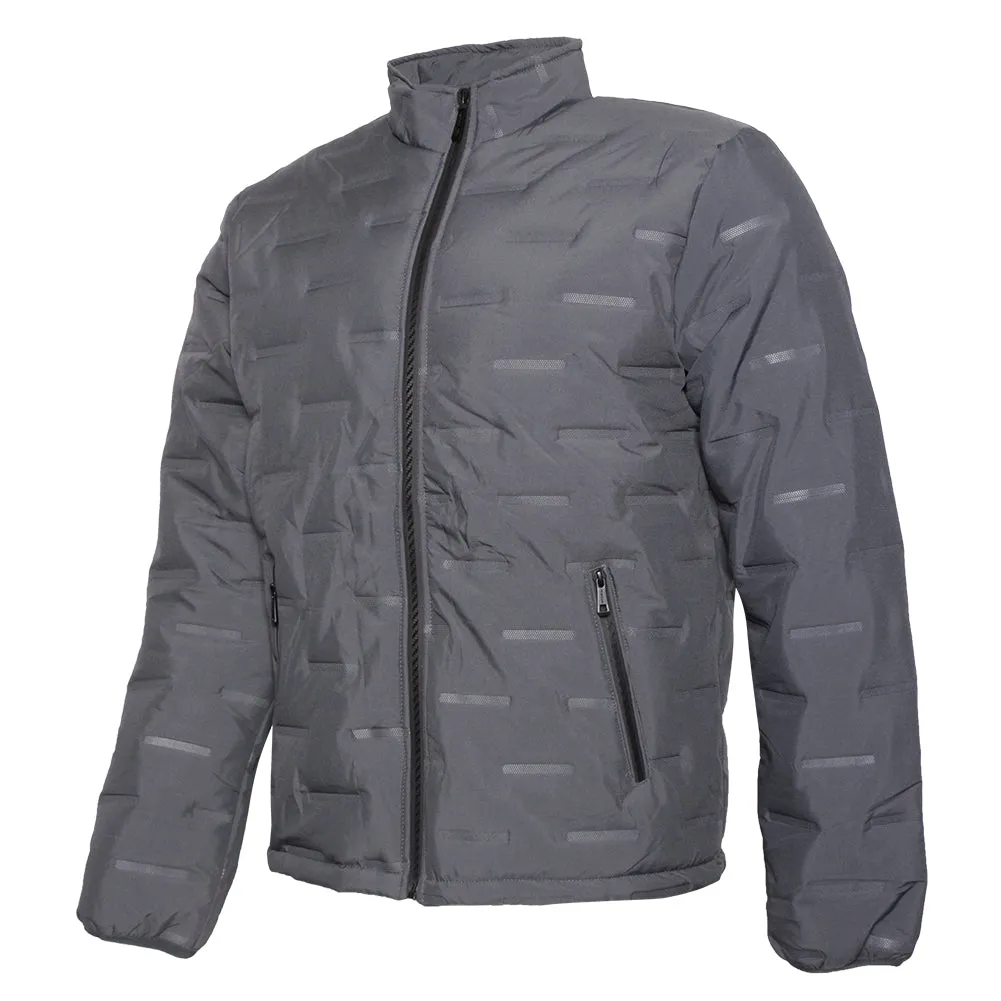 Mens Puffer Zipper Jacket Warm Lining Mechanical Stretch Zip Front Pockets