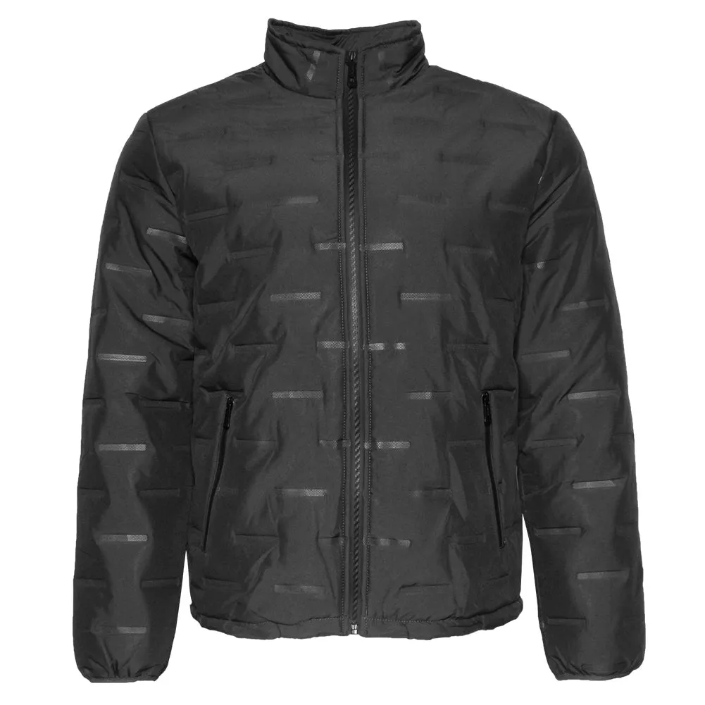 Mens Puffer Zipper Jacket Warm Lining Mechanical Stretch Zip Front Pockets