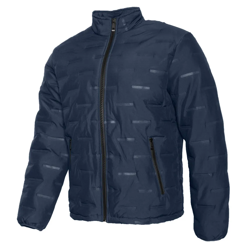 Mens Puffer Zipper Jacket Warm Lining Mechanical Stretch Zip Front Pockets