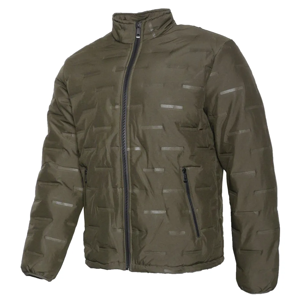 Mens Puffer Zipper Jacket Warm Lining Mechanical Stretch Zip Front Pockets