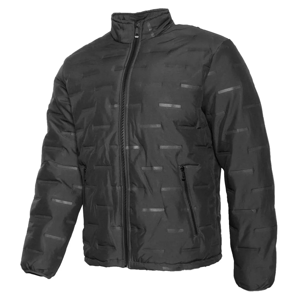 Mens Puffer Zipper Jacket Warm Lining Mechanical Stretch Zip Front Pockets