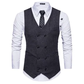 Men's V Neck Double Breasted Belt Design Waistcoat