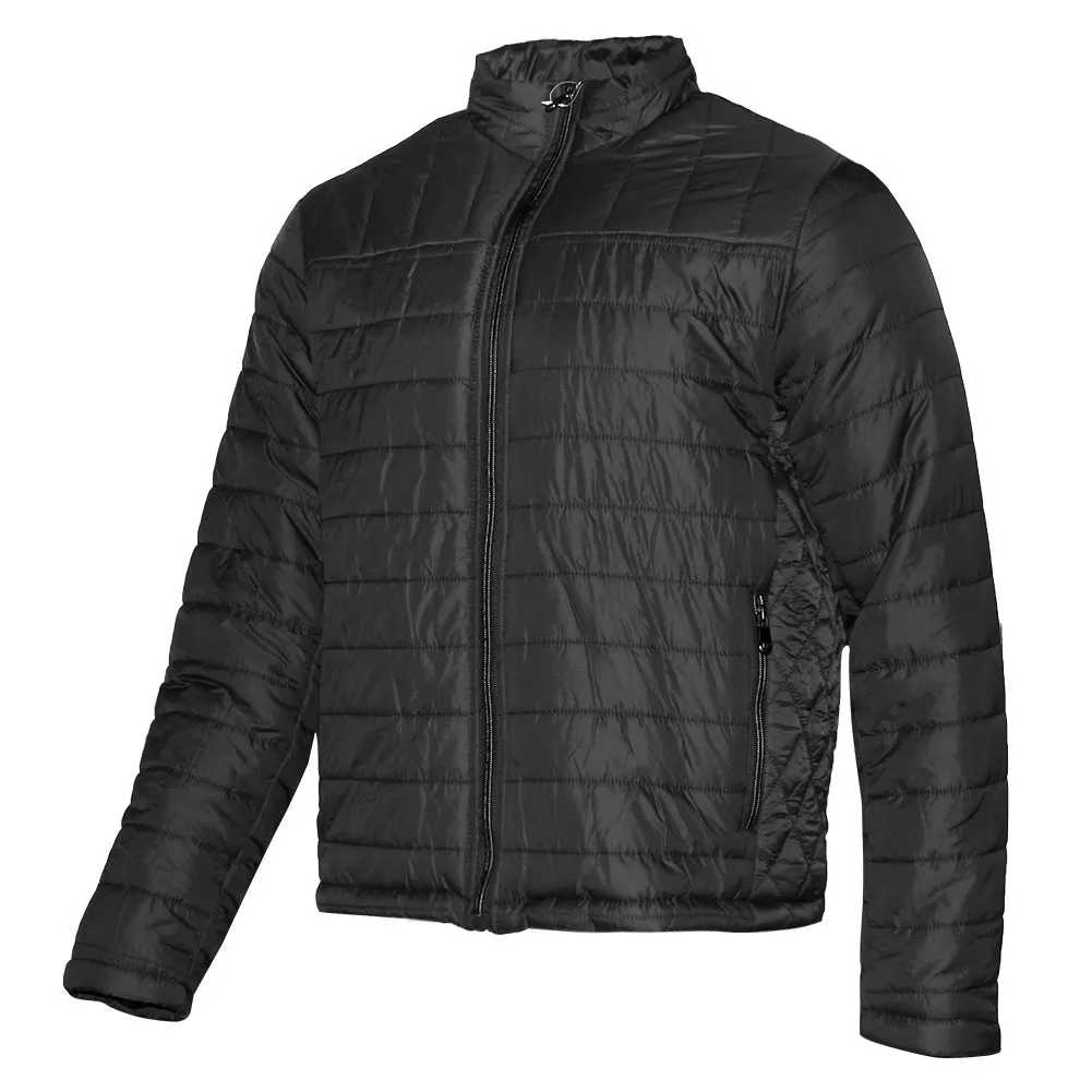 Mens Zip Puffer Jacket Side Pockets Zipper Polyester Slim Fit