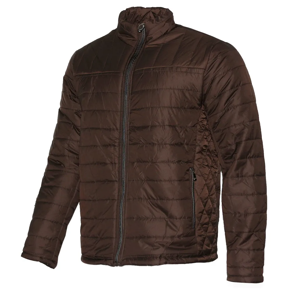 Mens Zip Puffer Jacket Side Pockets Zipper Polyester Slim Fit