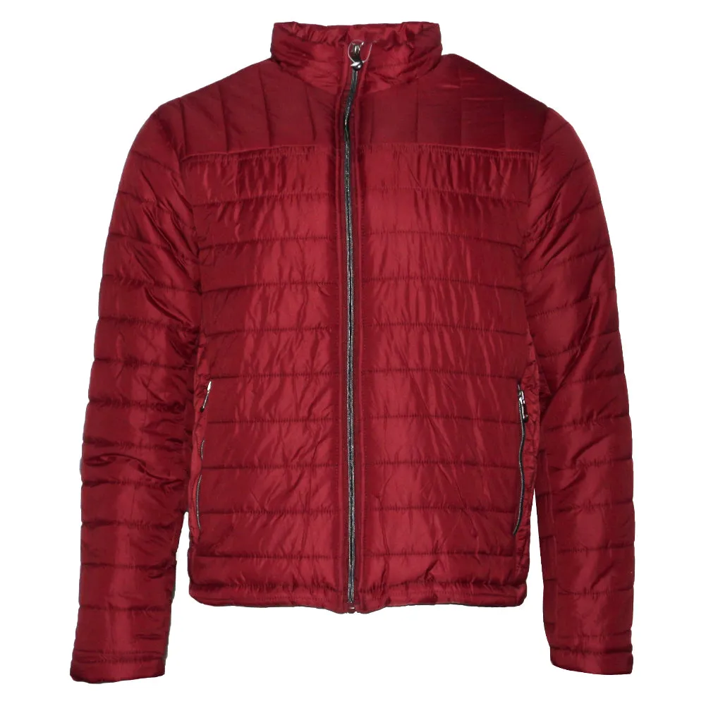 Mens Zip Puffer Jacket Side Pockets Zipper Polyester Slim Fit