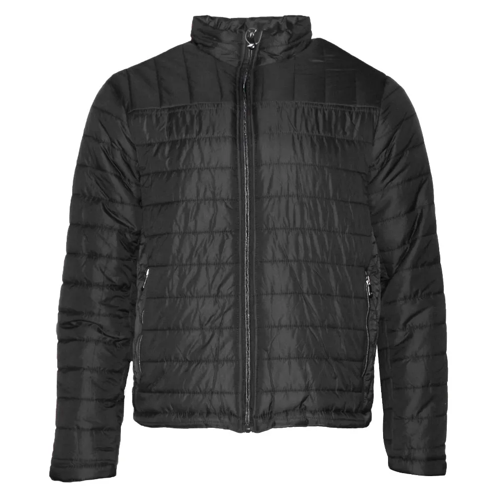 Mens Zip Puffer Jacket Side Pockets Zipper Polyester Slim Fit