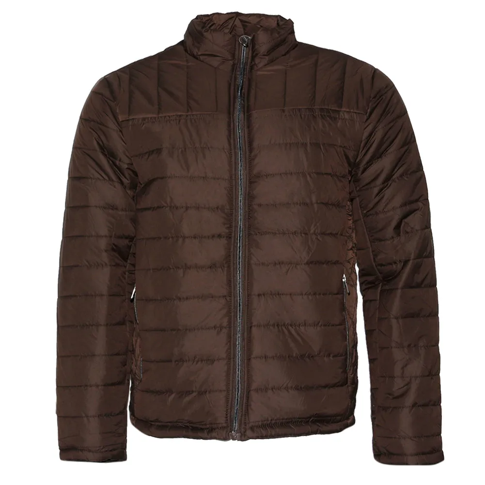 Mens Zip Puffer Jacket Side Pockets Zipper Polyester Slim Fit
