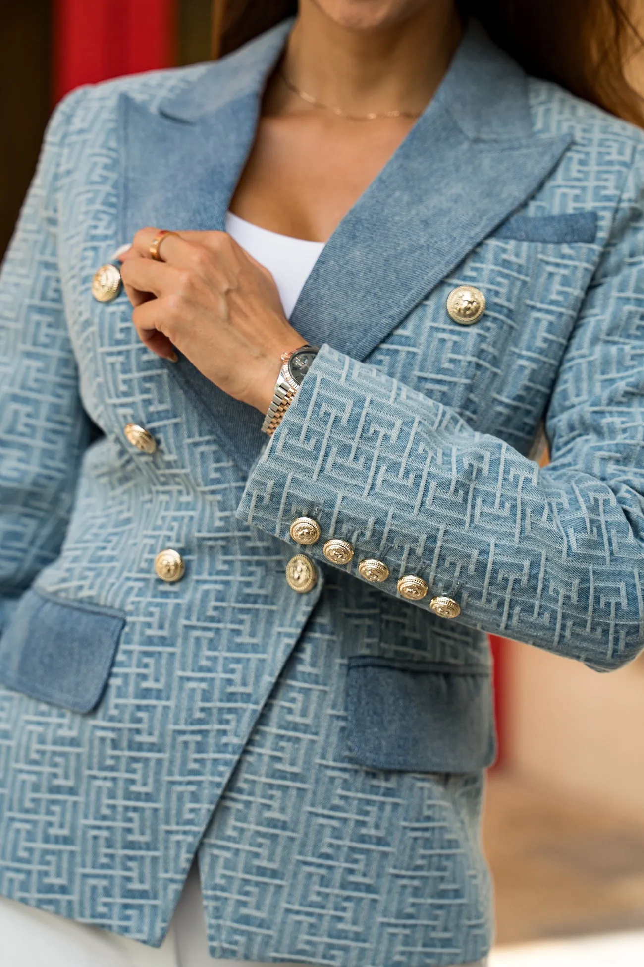 Monogram Denim Double-Breasted Blazer