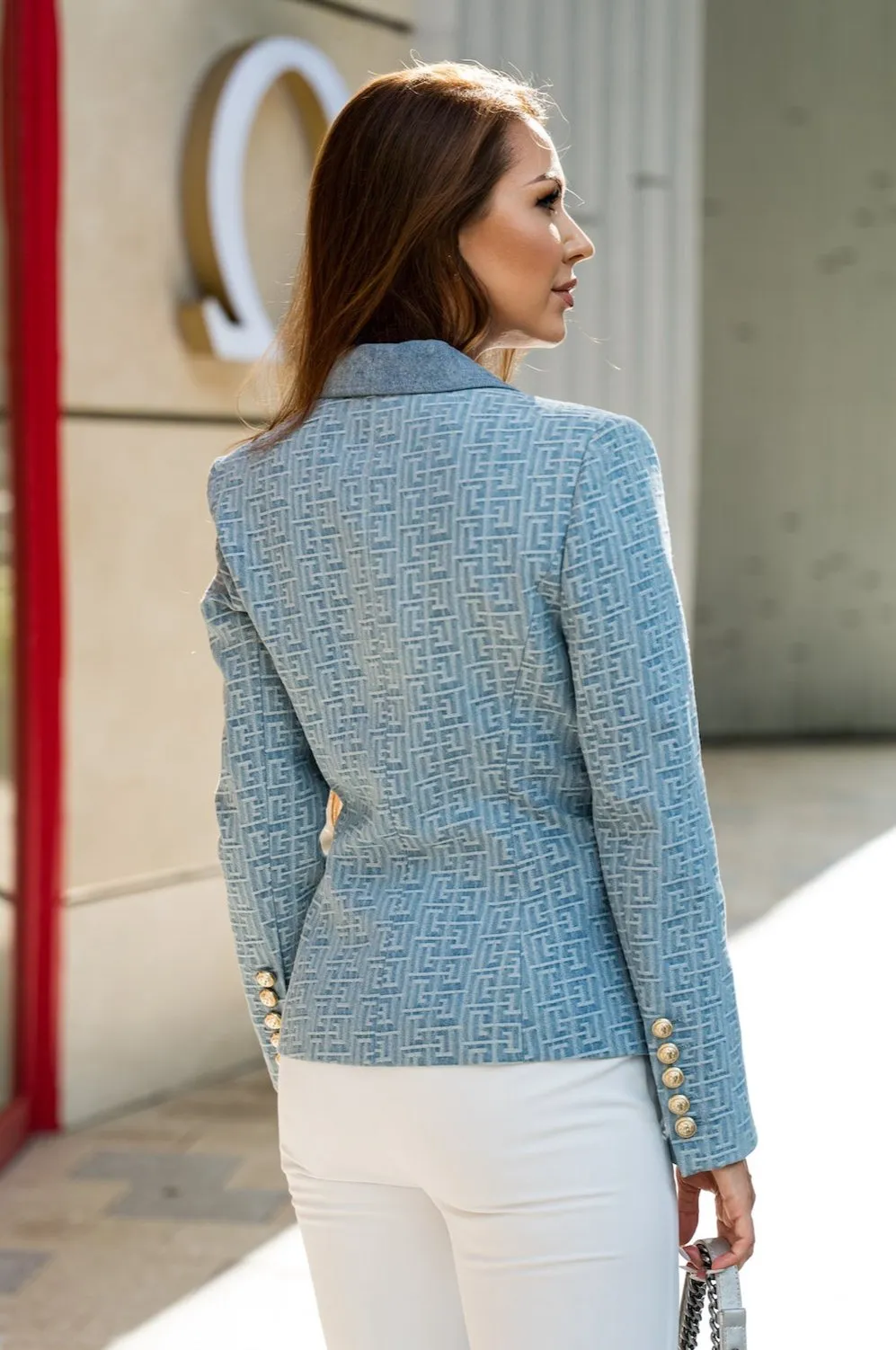 Monogram Denim Double-Breasted Blazer